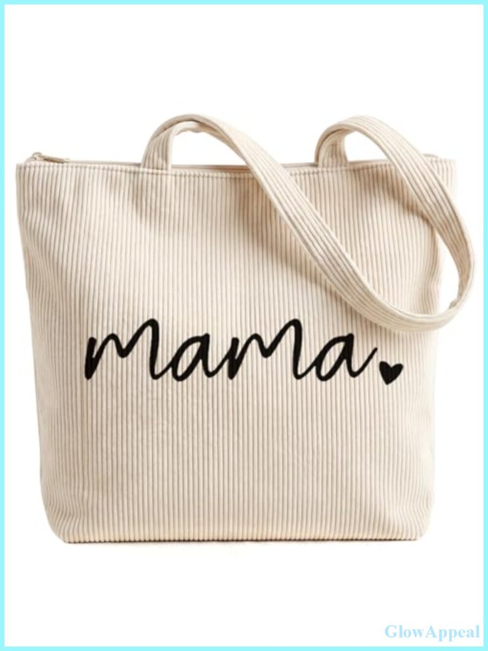 Large Corduroy Tote Bag with Zipper for Mom
